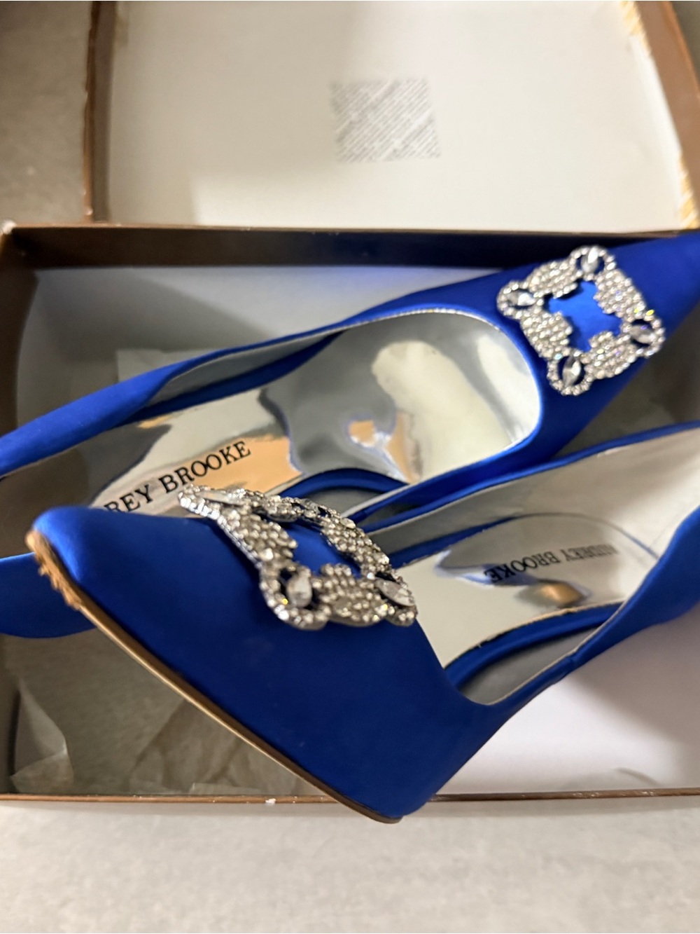 Audrey Brooke Royal Blue Satin Toe Pumps with Crystal Buckle 9M used once